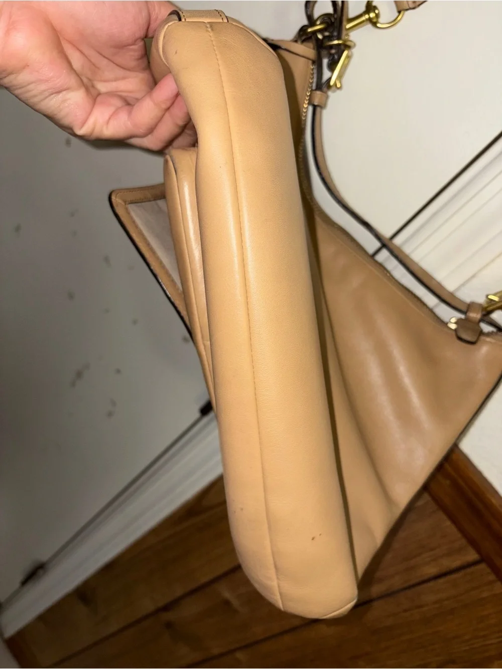 Coach Leather Shoulder Bag in Light Beige/Tan